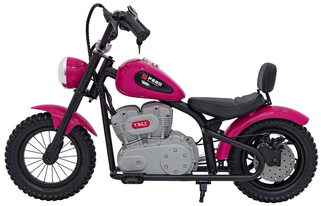 Mota elétrica para crianças Speed 250W Pneus borracha, banco couro, Luzes led, som Rosa