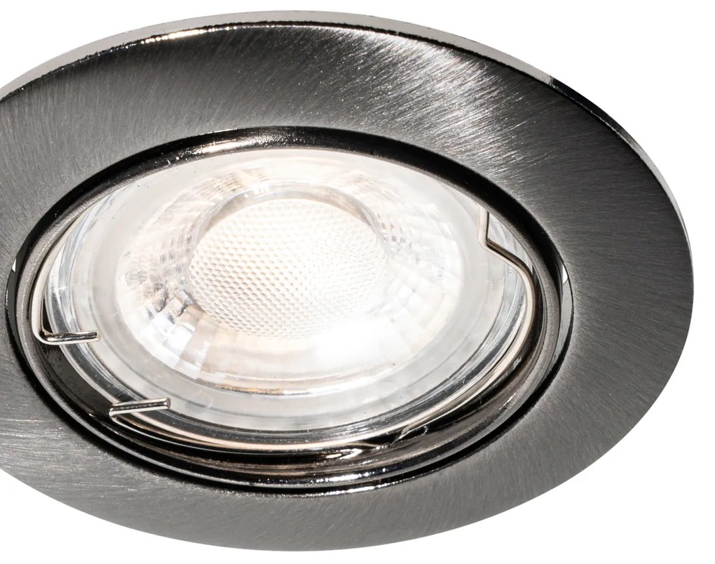 Conjunto de 6 Focos Embutidos Modernos Gunmetal GU10 Redondos de 50mm Inclináveis - Edu