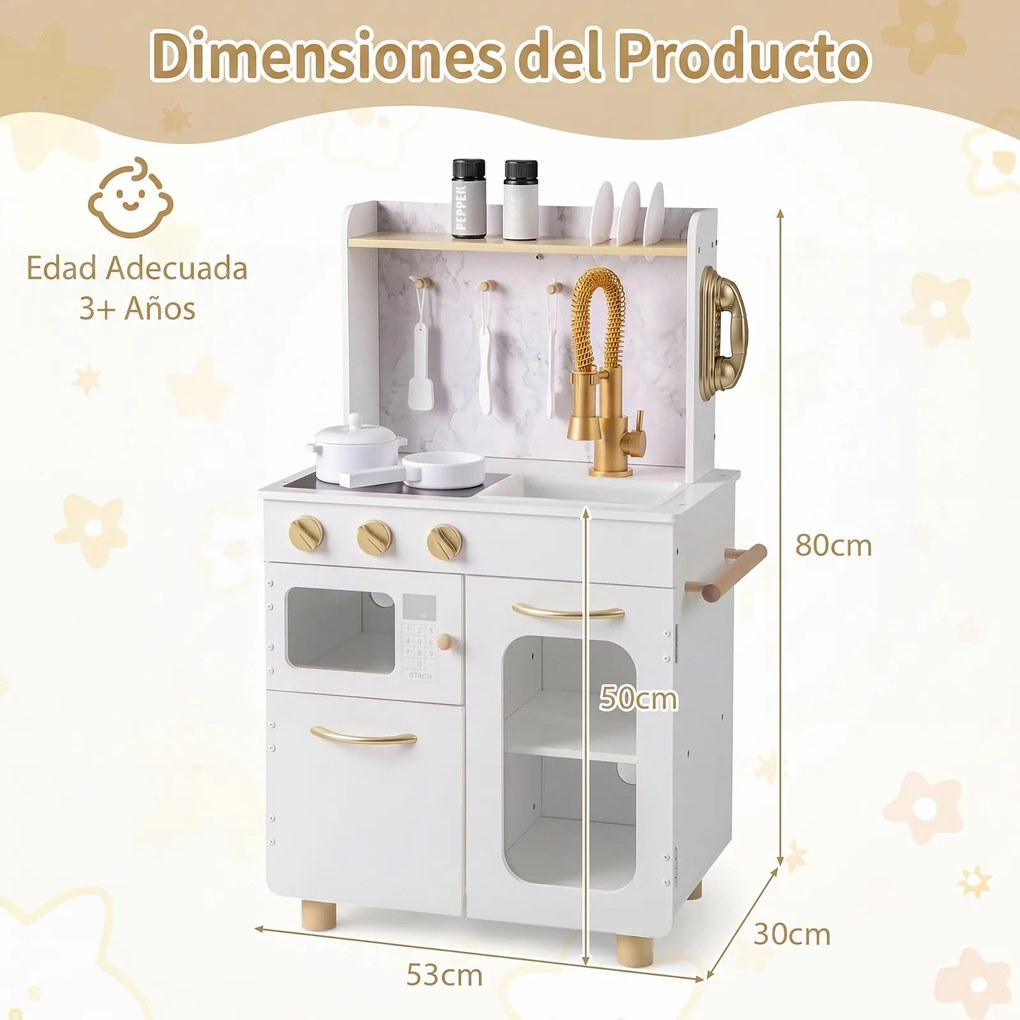 Cozinha de Brincar Infantil, 53 x 30 x 80 cm, Sistema Antitombo, Branco