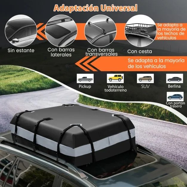 Mala de tejadilho para carro 424L à prova de água com fecho e tapete antiderrapante 112 x 86 x 43 cm Cinzento