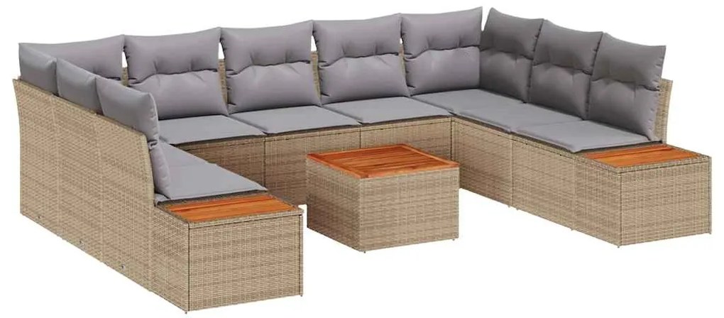 Conjunto de Sofá de Jardim de 10 Peças com Almofadas – Rattan Poliéste