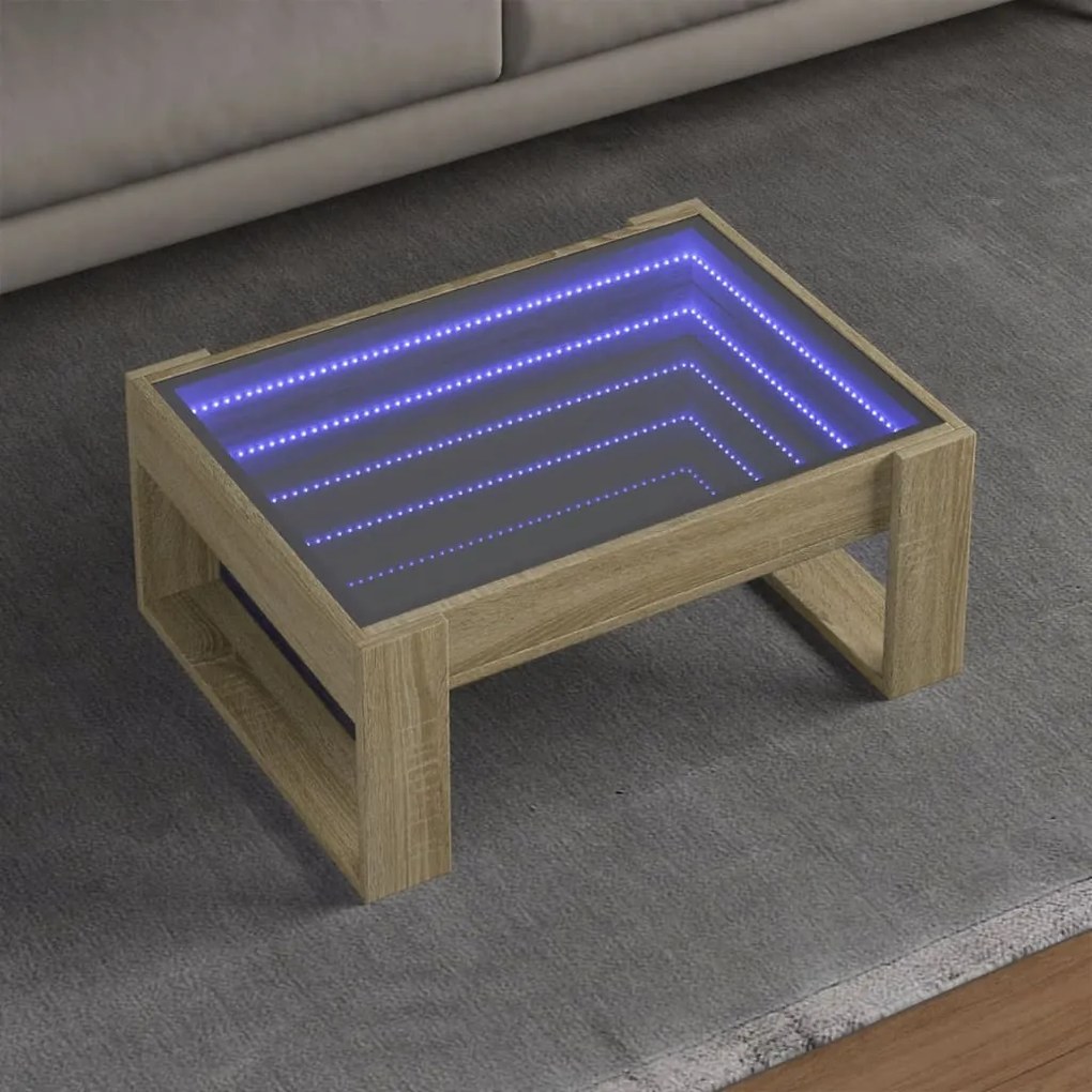 Mesa de centro luzes LED Infinity 70x53x30 cm carvalho sonoma