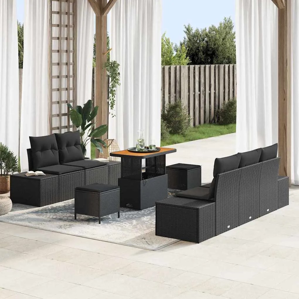 vidaXL Conjunto de Sofá de Jardim 8 pcs Preto Rattan Sintético