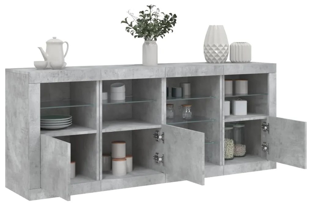 Aparador com luzes LED 164x37x67 cm cinzento cimento