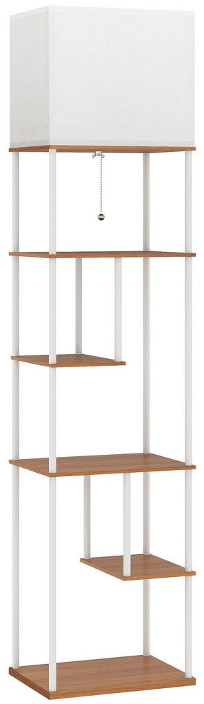 Candeeiro de Pé com Prateleiras Brilho e Temperaturas de Cor Ajustáveis 3000K-6500K e Temporizador 40x29x171 cm Branco e Madeira