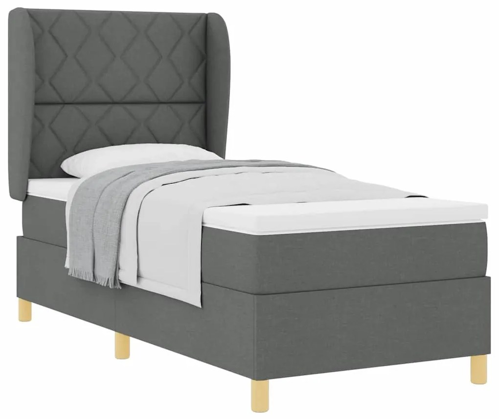 Cama Box Spring com Colchão VidaXL Cinza Escuro 100x200 cm Tecido
