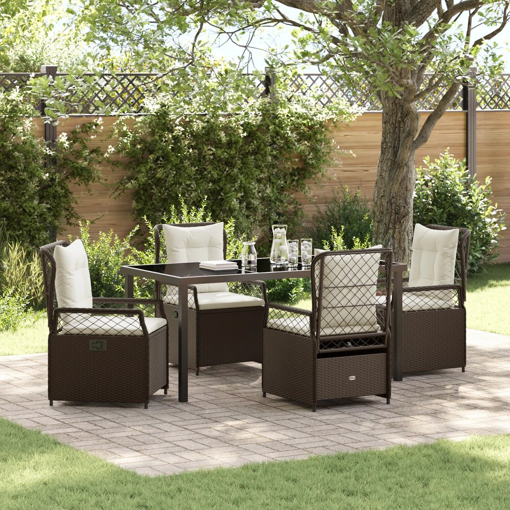 vidaXL Conjunto de Jantar de Jardim de 5 Peças Marrom Rattan Polímero