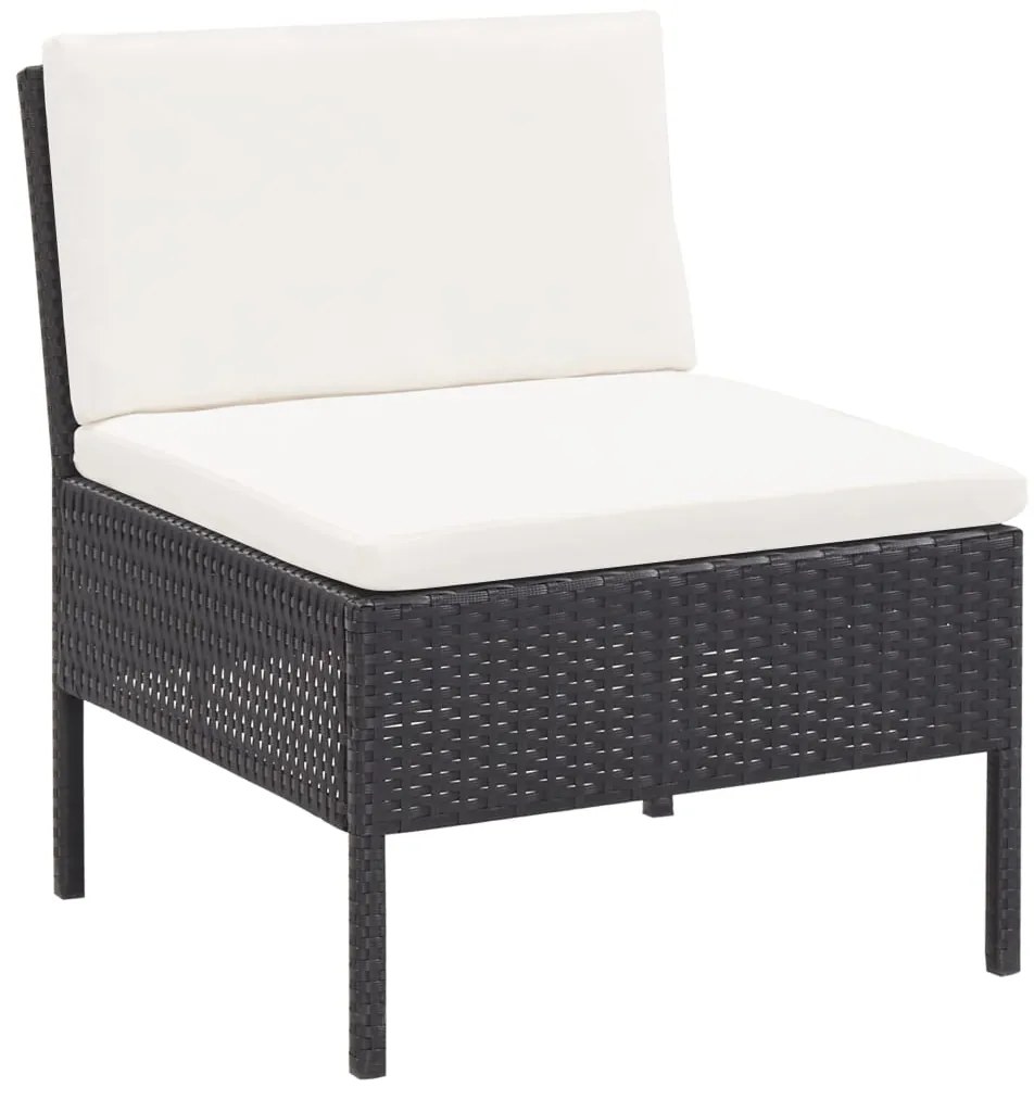 3 pcs conjunto lounge de jardim c/ almofadões vime PE preto