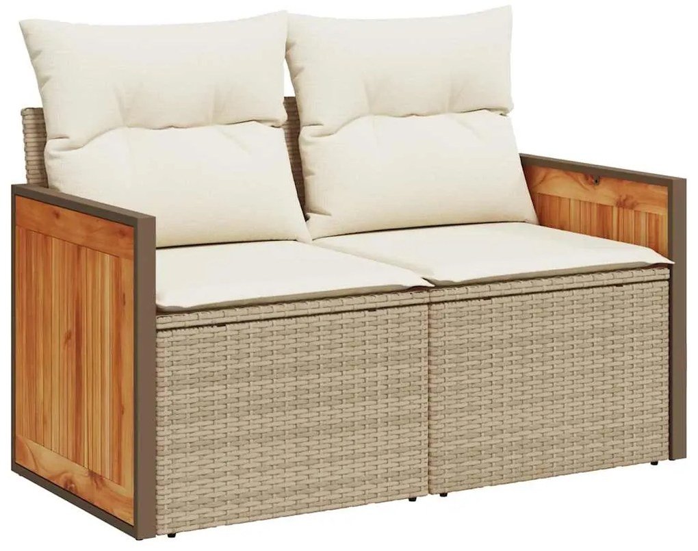 4 pcs conjunto de sofás para jardim c/ almofadões vime PE bege