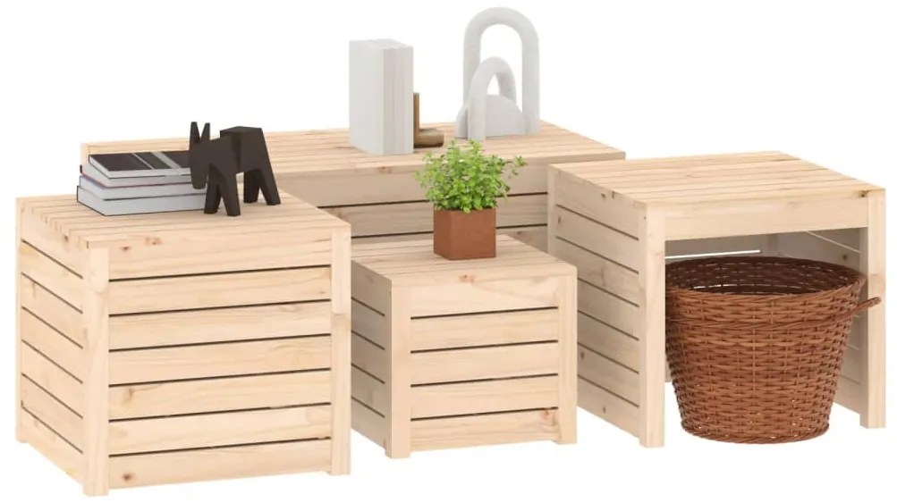 4 pcs conjunto de caixas de jardim madeira de pinho maciça