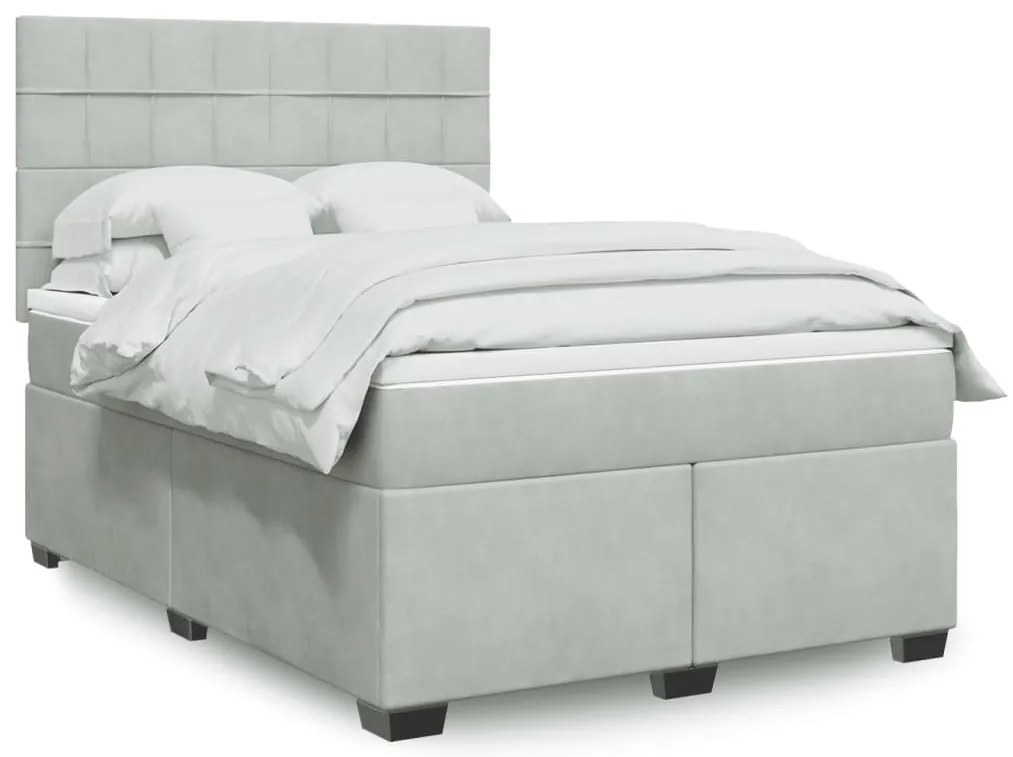 Cama com molas/colchão 140x200 cm veludo cinzento-claro