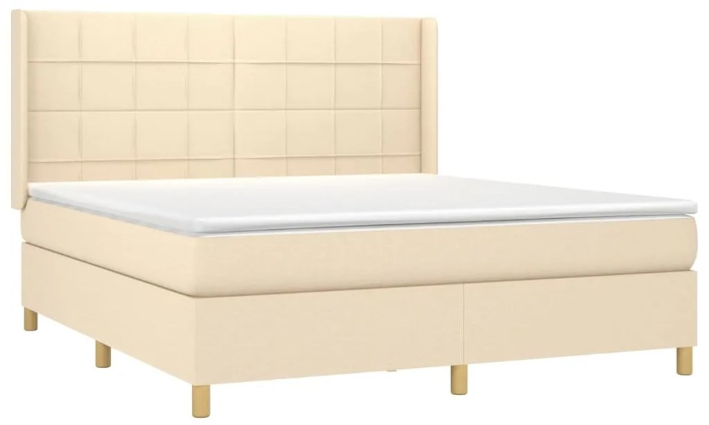 Cama box spring c/ colchão e LED 180x200 cm tecido cor creme