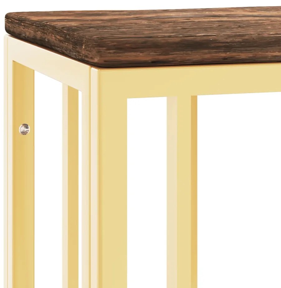 Mesa consola aço inoxidável/madeira recuperada maciça dourado