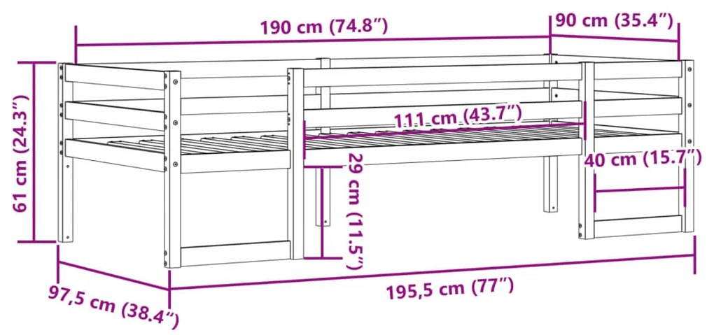 Estrutura de cama infantil 90x190 cm pinho maciço castanho-mel