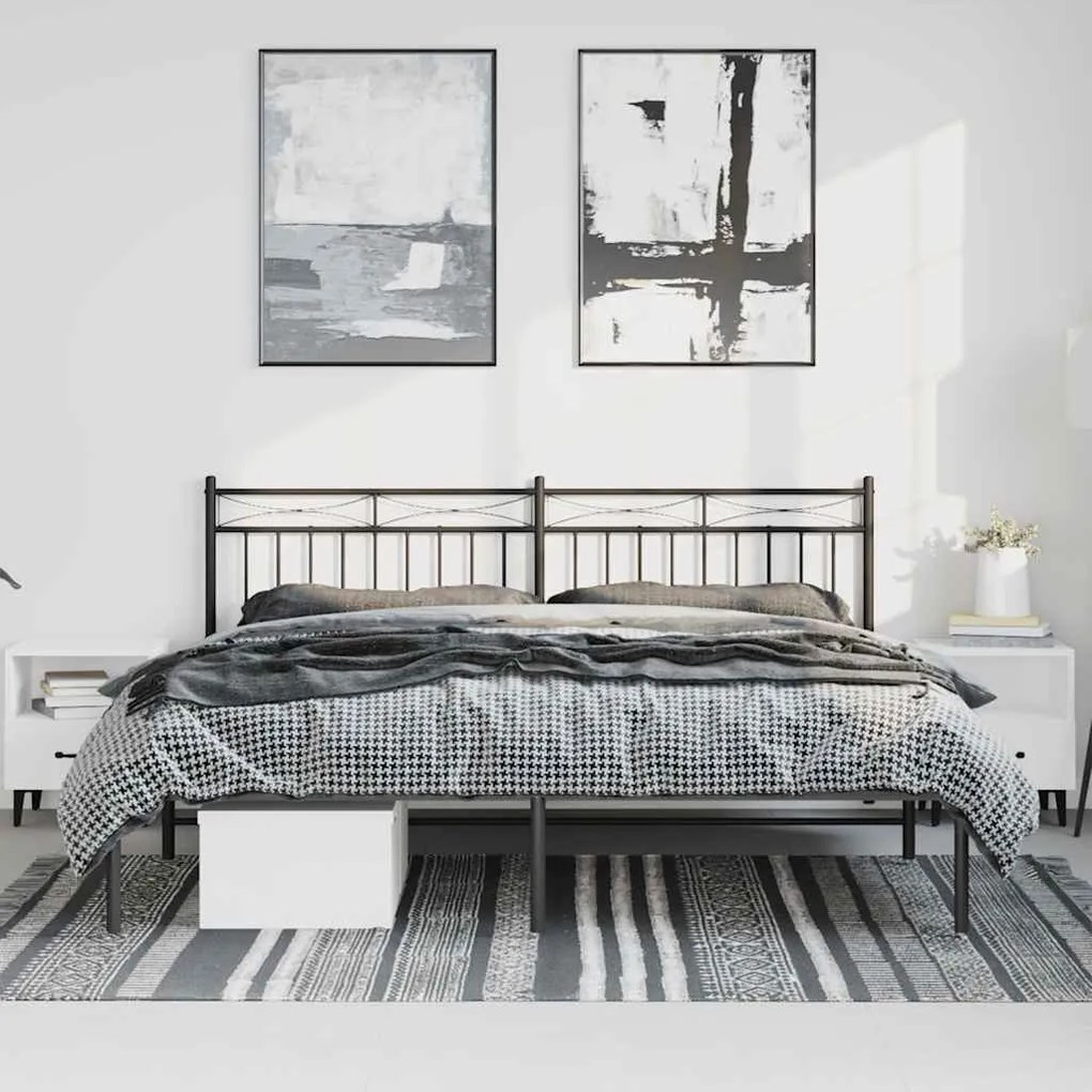 Estrutura de cama com cabeceira 193x203 cm metal preto