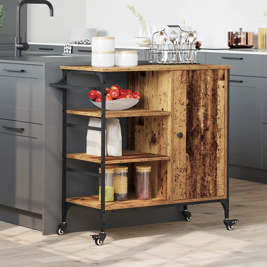 vidaXL Carrinho de Cozinha Madeira Velha 87,5x38,5x84,5 cm Madeira Engenharia