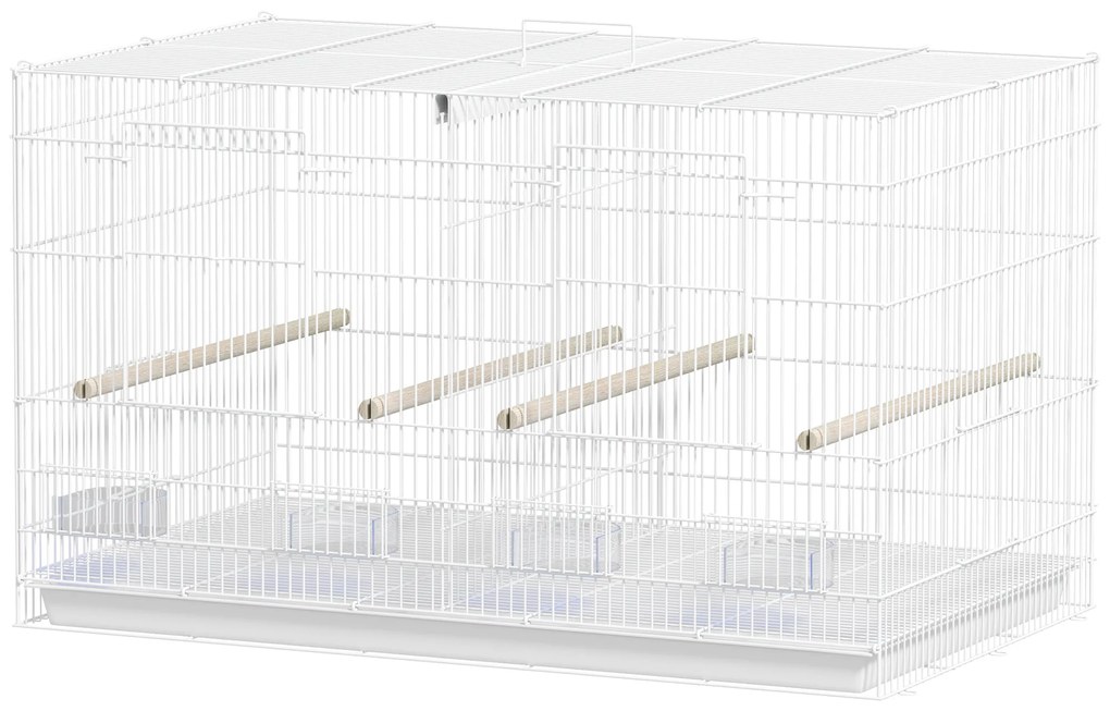 PawHut Gaiola para Pássaros com Divisória Gaiola para Aves com 4 Comedouros 4 Poleiros e Bandeja Amovível 76x46x46 cm Branco | Aosom Portugal