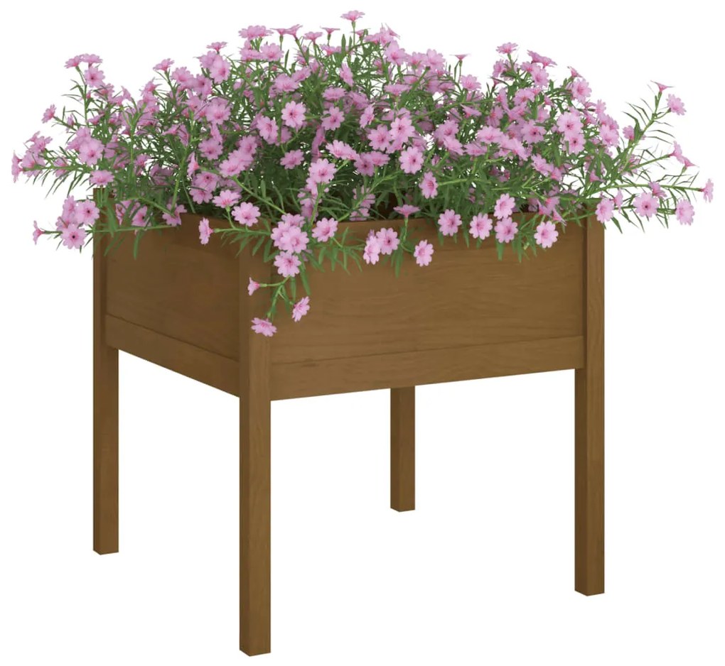 Vaso/floreira de jardim 70x70x70 cm pinho maciço castanho-mel