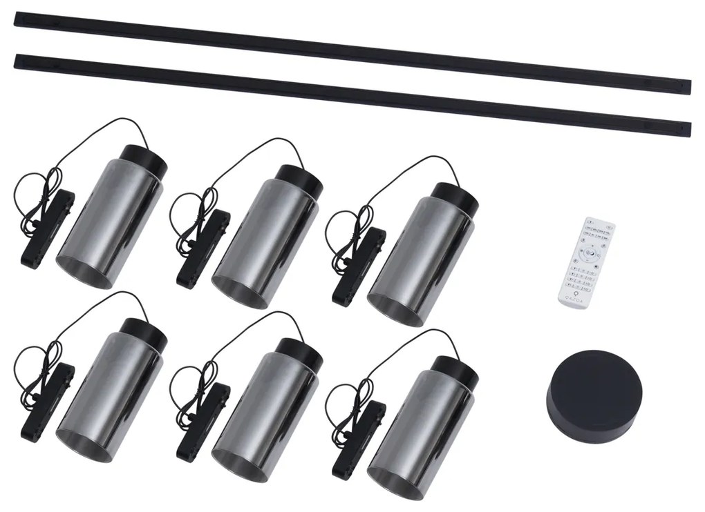 Sistema de iluminação de trilho moderno com 6 pendentes pretos monofásicos - Magnetic Vance