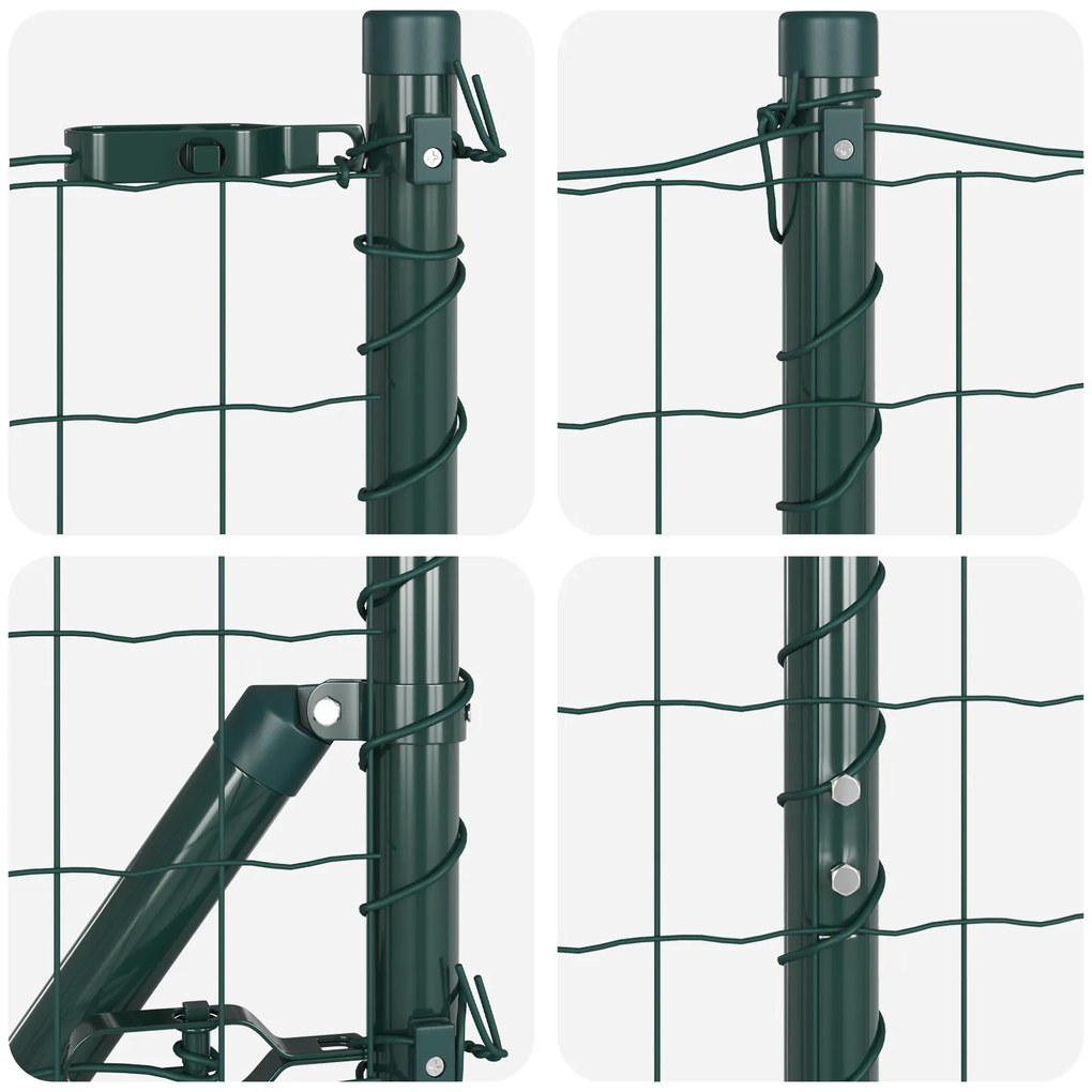 Cerca Euro com 7 Postes Espinhos 1.5x10 m Aço Galvanizado Verde