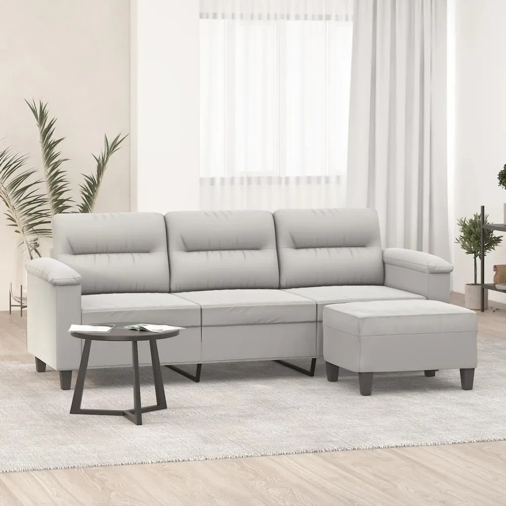 3153666 vidaXL Sofá 3 lugares c/ apoio de pés 180 cm microfibra cinza-claro