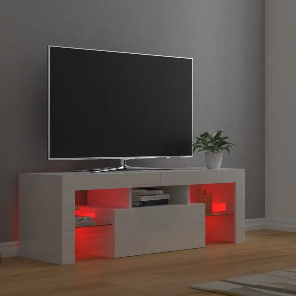 Móvel de TV com luzes LED 120x35x40 cm branco brilhante