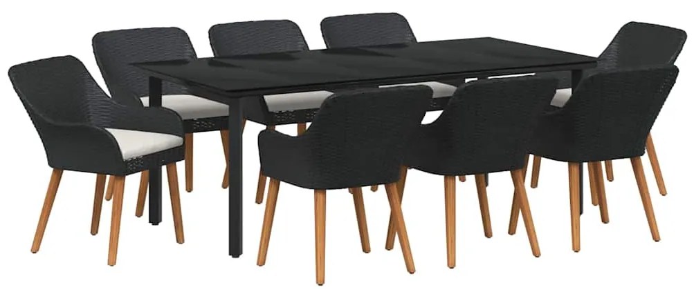Conjunto de Jantar de Jardim 9 Peças Preto em Polyrattan