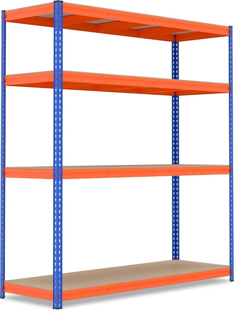 Estante metálica 181 x 61 x 203 cm multiusos de 4 níveis com prateleiras ajustáveis e capacidade para 2400 kg para casa, garagem ou cave  Laranja + Az