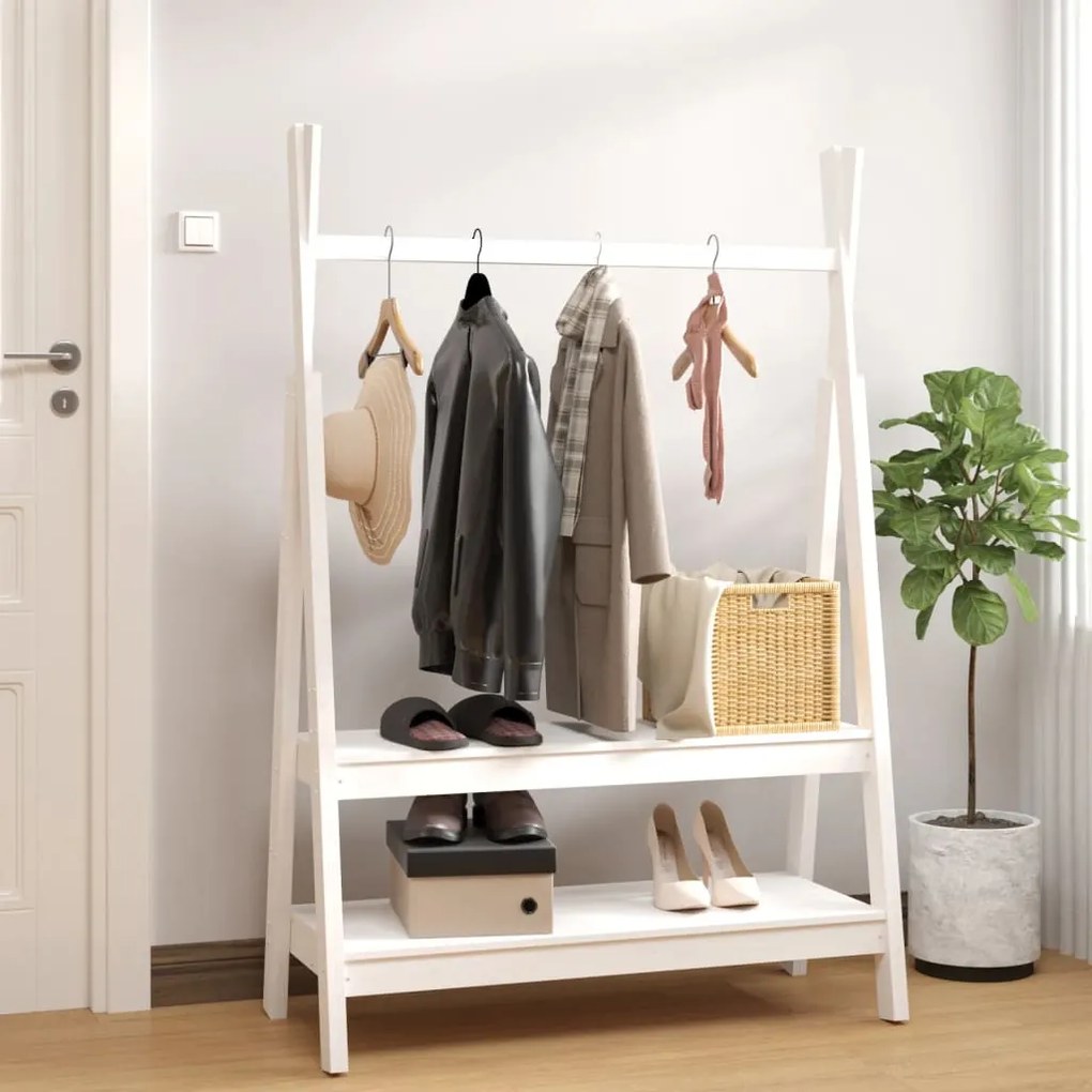 824989 vidaXL Suporte para roupas 100x45,5x150 cm madeira pinho maciça branco