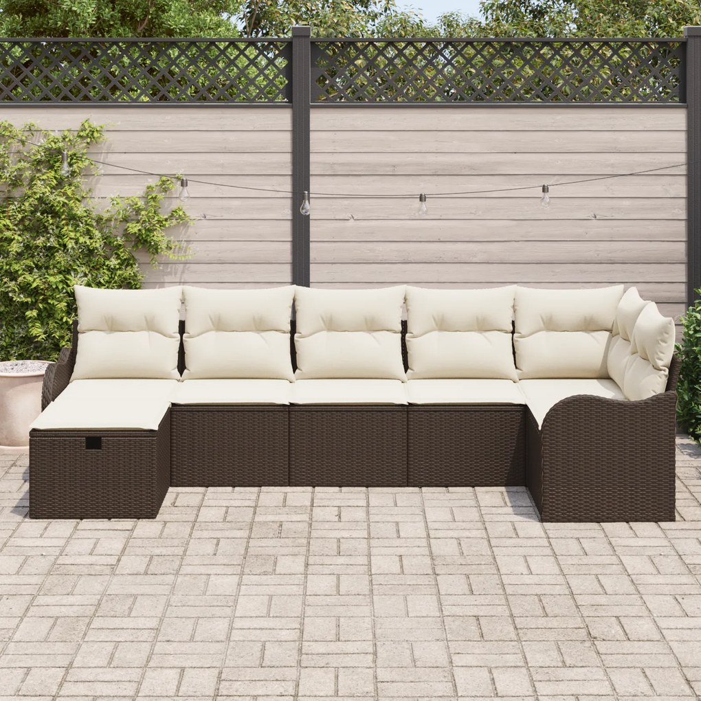 Conjunto de Sofá Modular de 7 Peças para Jardim com Almofadas em Vime