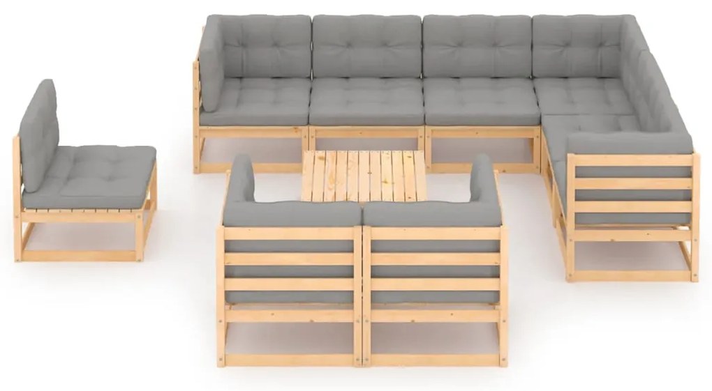 10 pcs conjunto lounge de jardim c/ almofadões pinho maciço