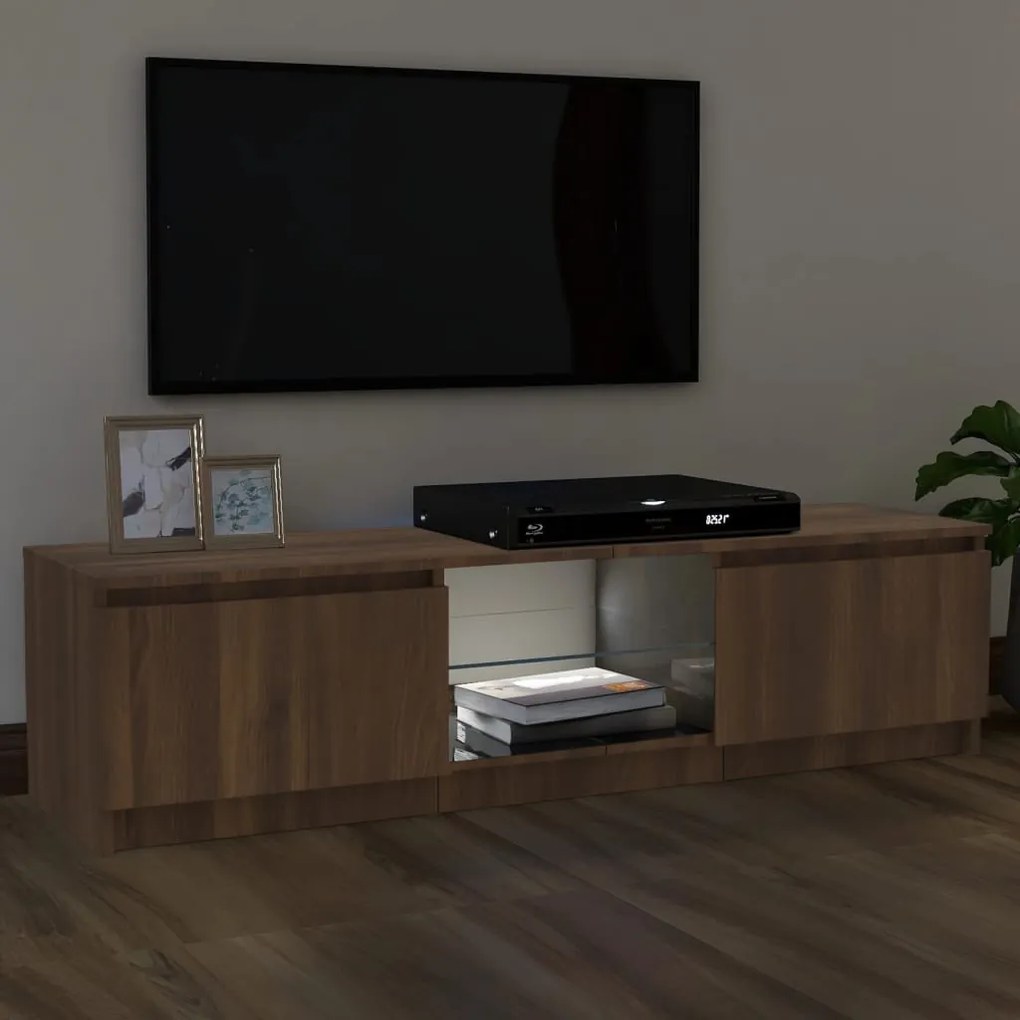 Móvel de TV com luzes LED 120x30x35,5 cm carvalho castanho