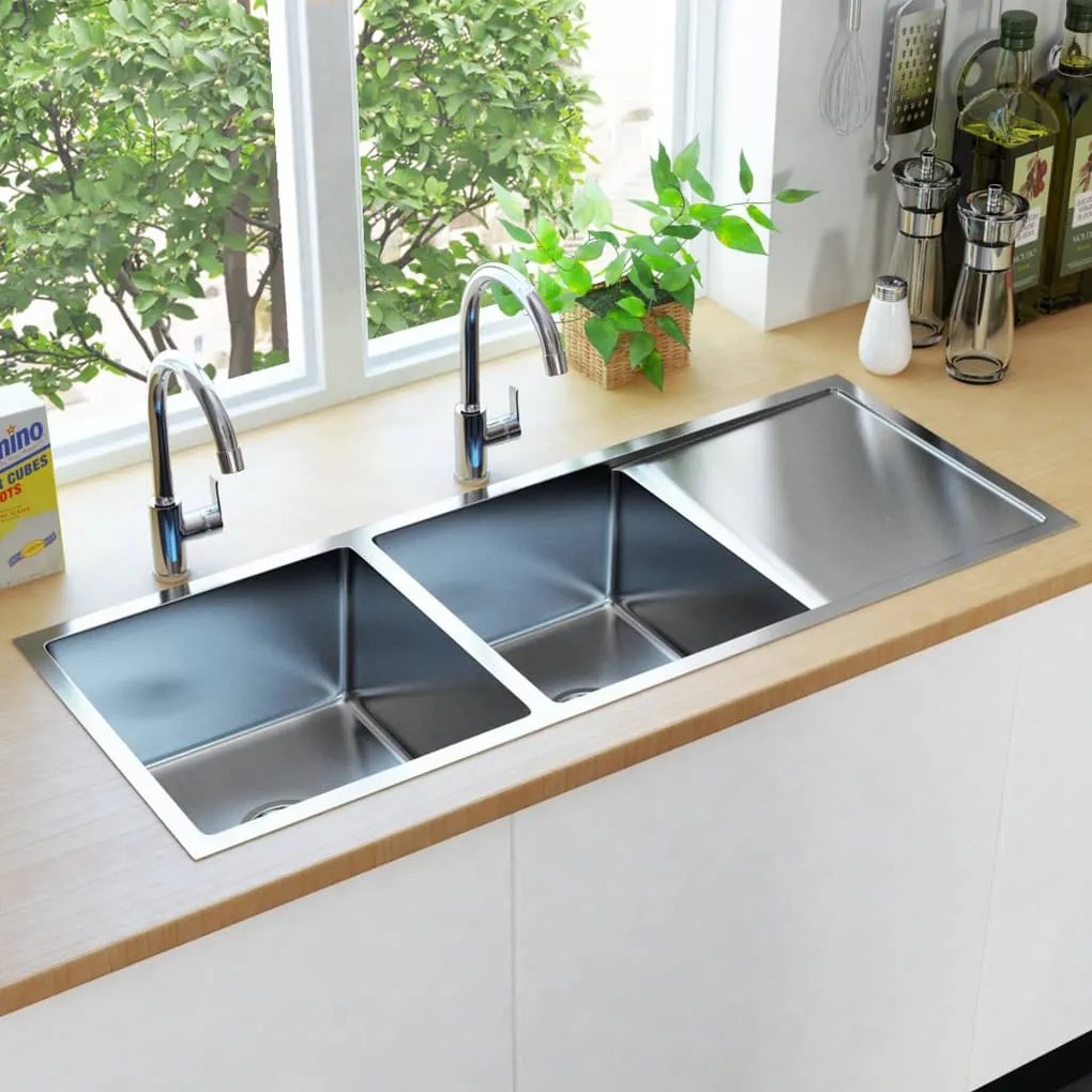 vidaXL Lava-louça de cozinha artesanal aço inoxidável