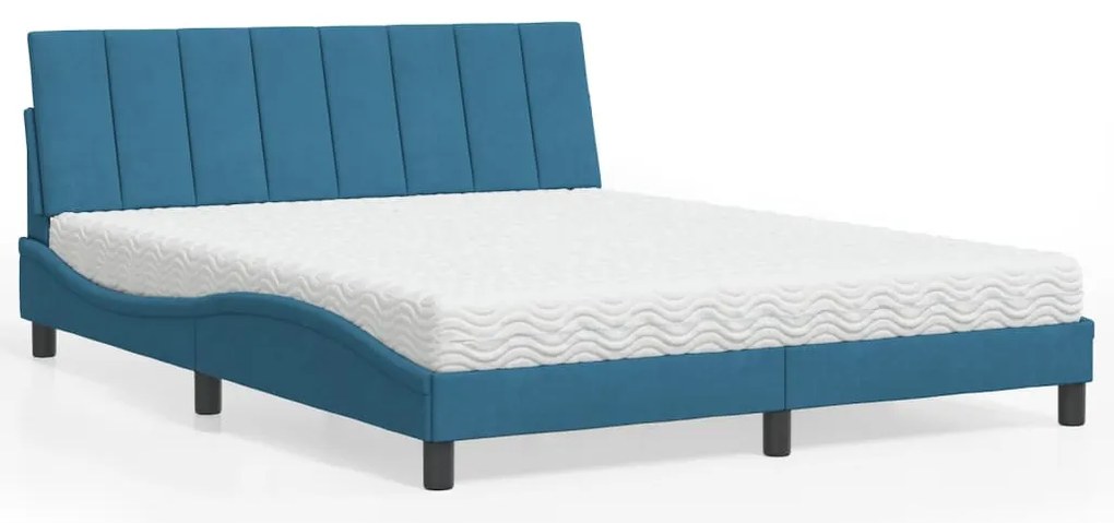 Cama com colchão 160x200 cm veludo azul