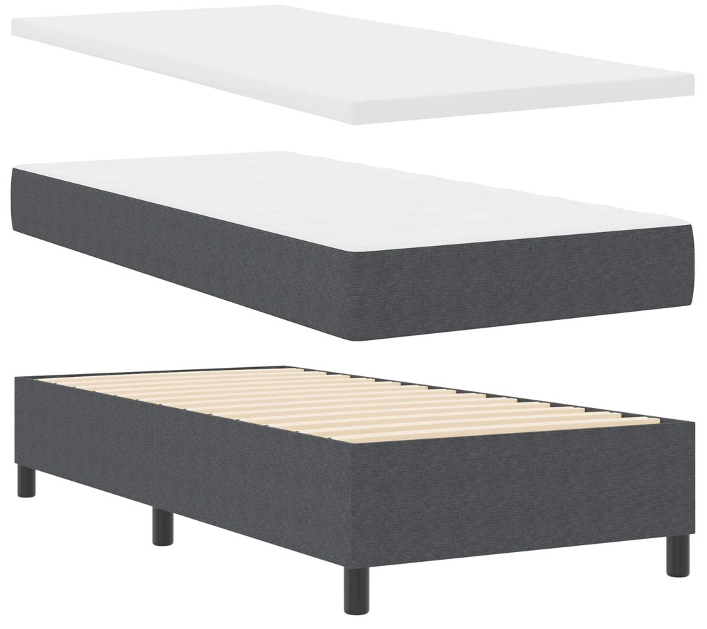 Cama Box Spring com Colchão Cinza Escuro 90x200 cm Tecido Veludo Cordu