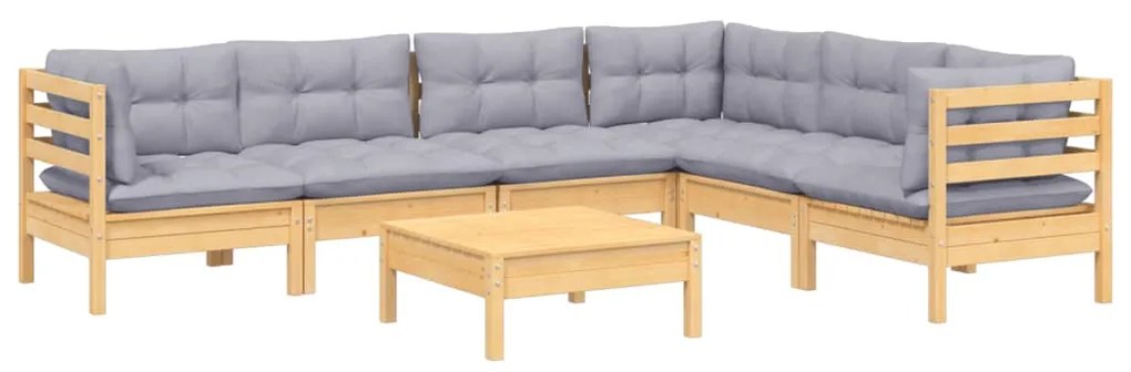 7 pcs conjunto lounge de jardim + almofadões cinza pinho maciço
