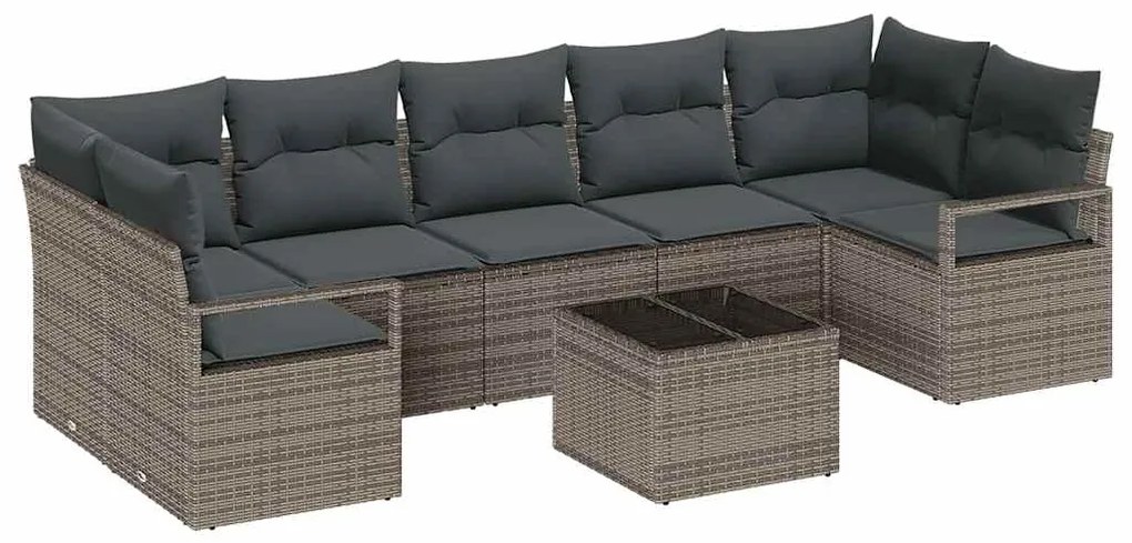 Conjunto de Sofás de Jardim de 8 Peças com Almofadas Cinzas em Rattan