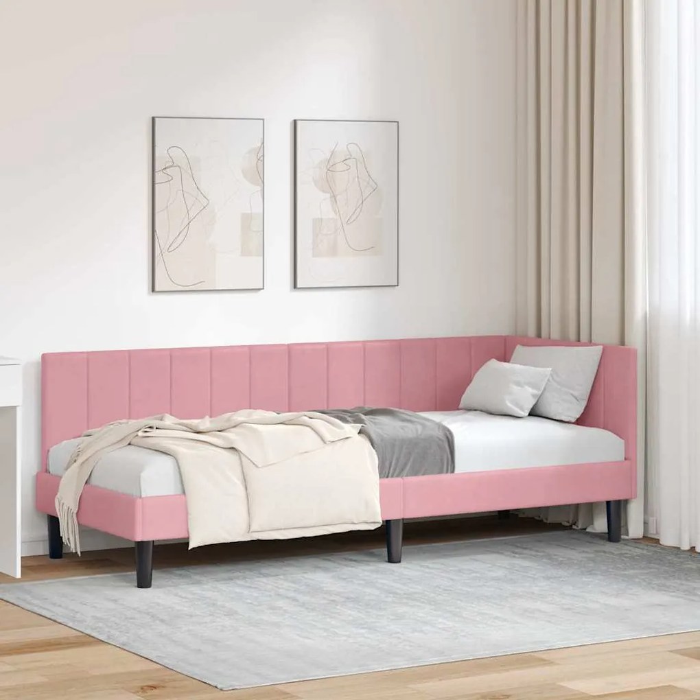 vidaXL Estrutura de Cama de Canto Rosa 80 cm x 200 cm Veludo