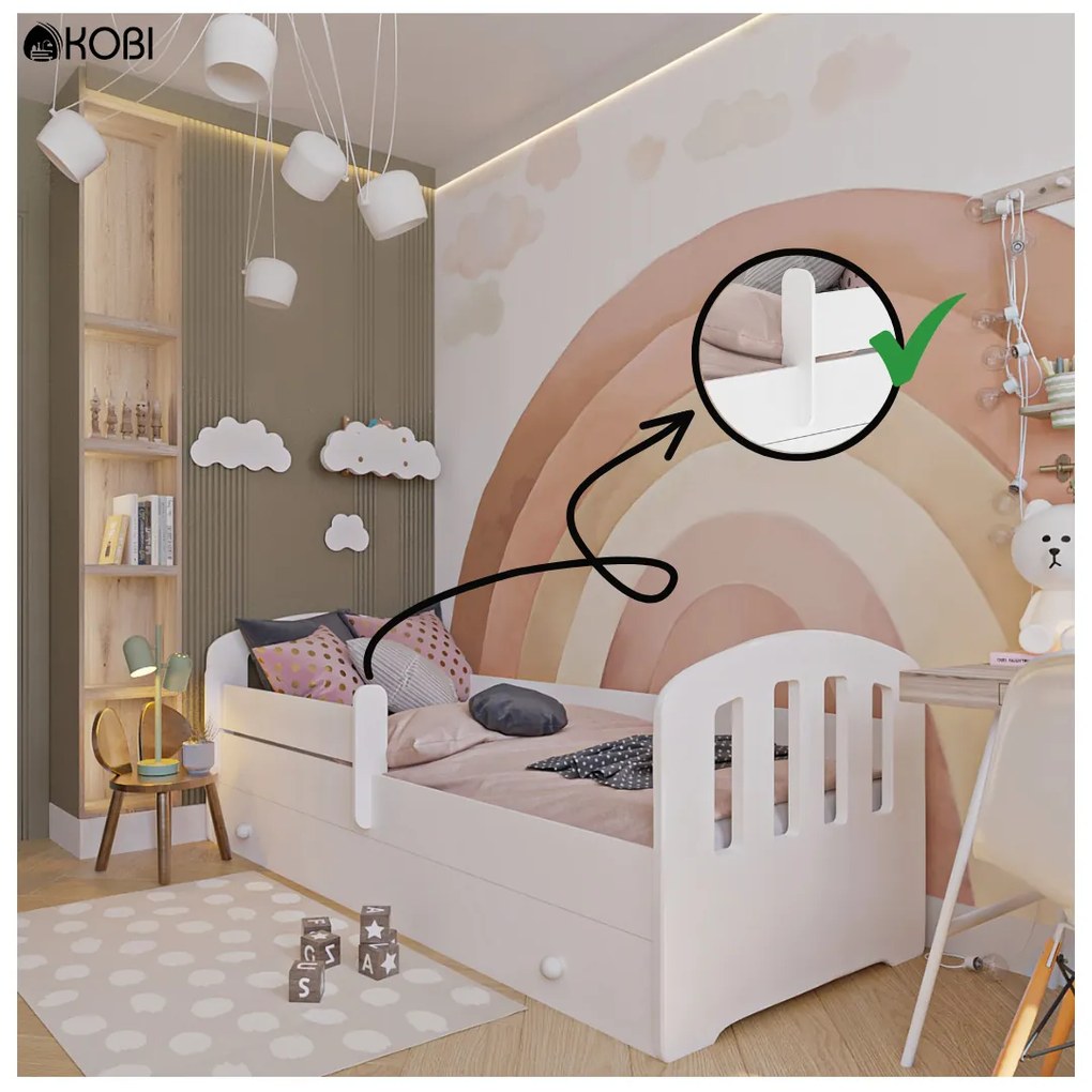 Cama infantil Felix branca 160x80 com gaveta - estrado e colchão incluído