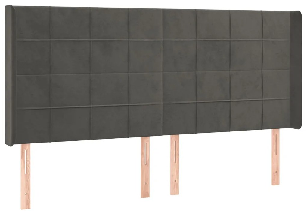 Cabeceira de cama c/ LED veludo 163x16x118/128 cm cinza-escuro
