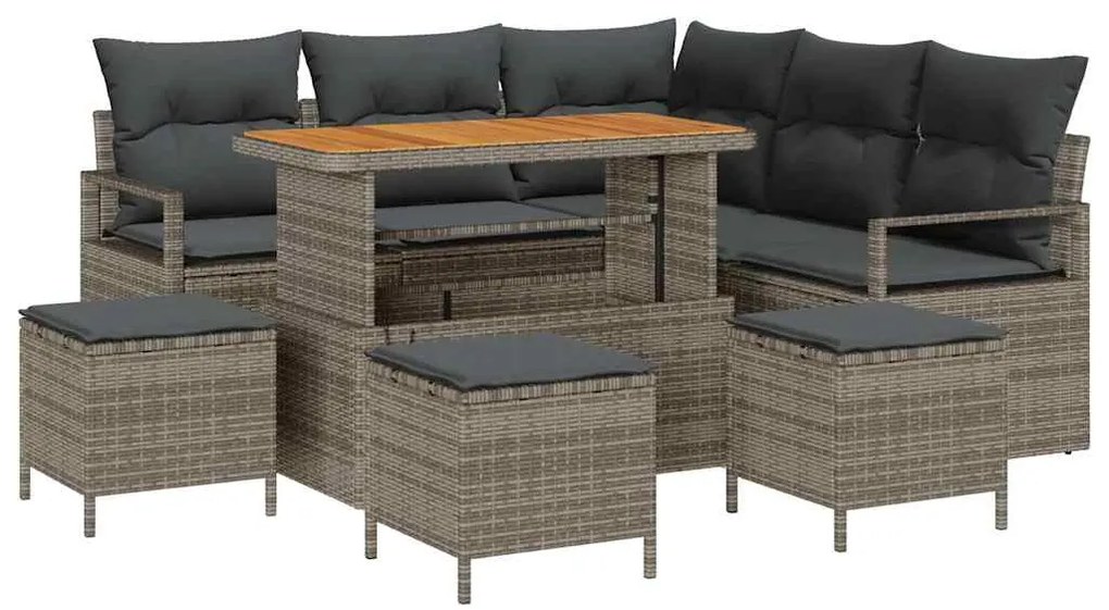 Conjunto de Sofá de Jardim VidaXL com 9 peças e Almofadas Cinza Polipr