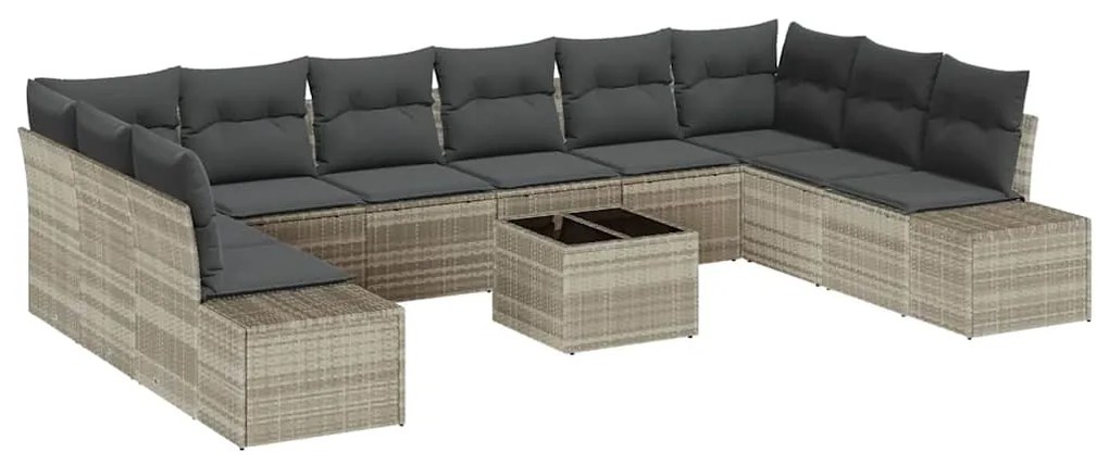 Conjunto de Sofás de Jardim de 11 Peças com Almofadas Cinza em Rattan