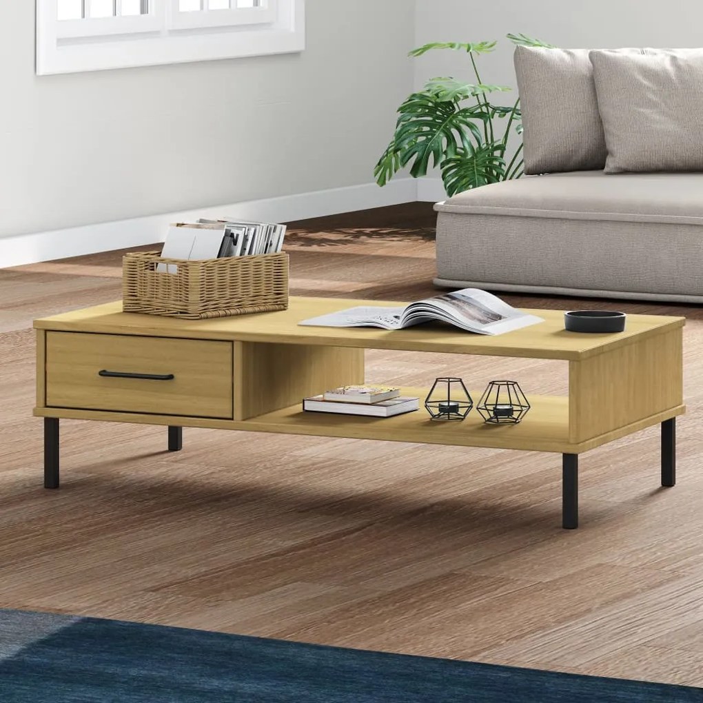 Mesa de centro c/ pernas de metal pinho maciço OSLO castanho