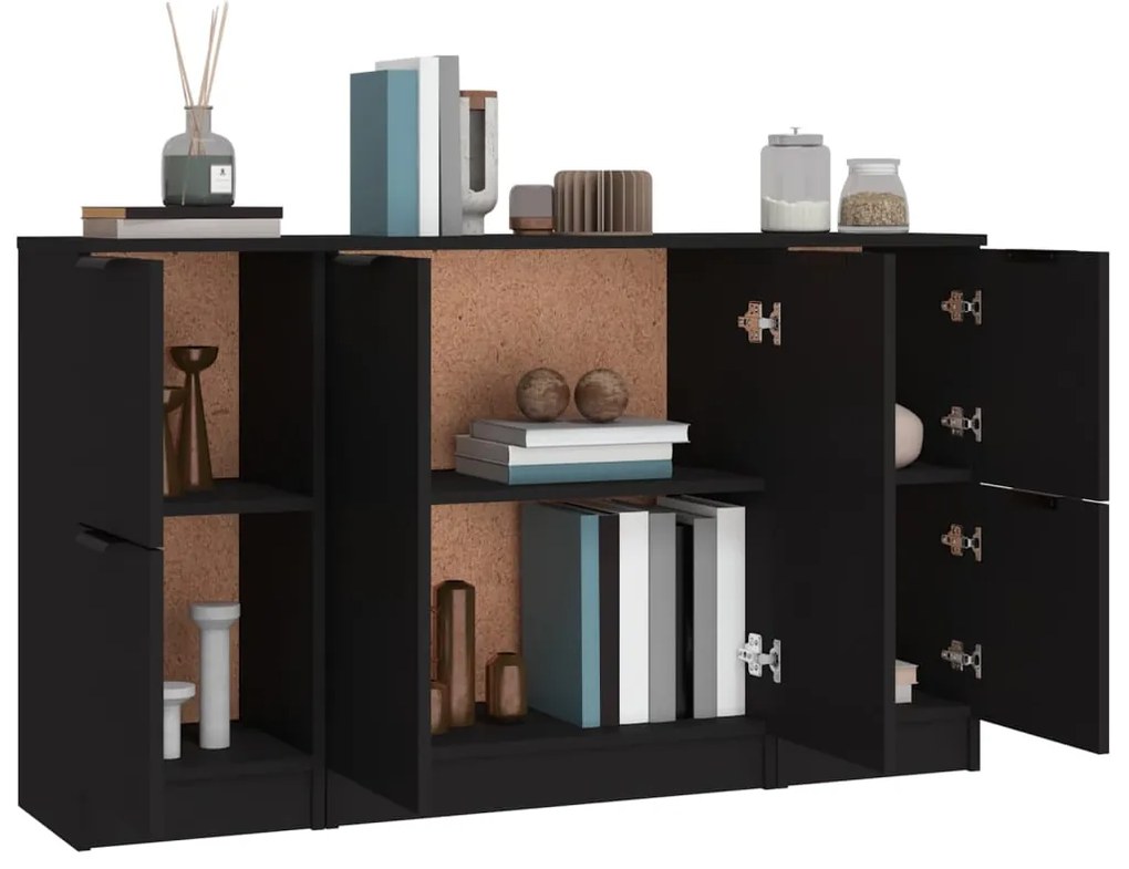 Aparadores 3 pcs derivados de madeira preto