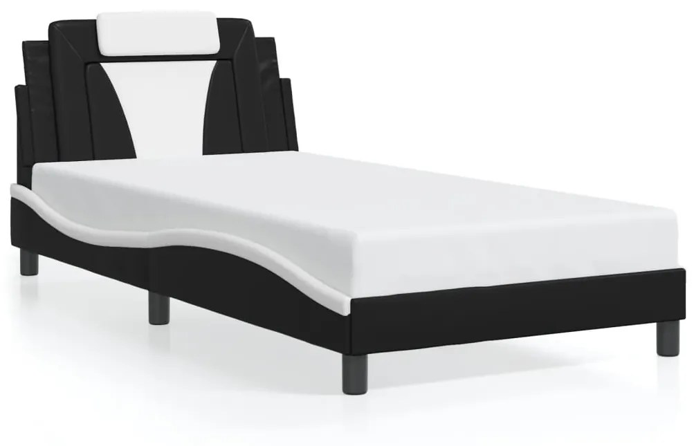 Estrutura cama c/ luzes LED 100x200cm couro artif. preto/branco