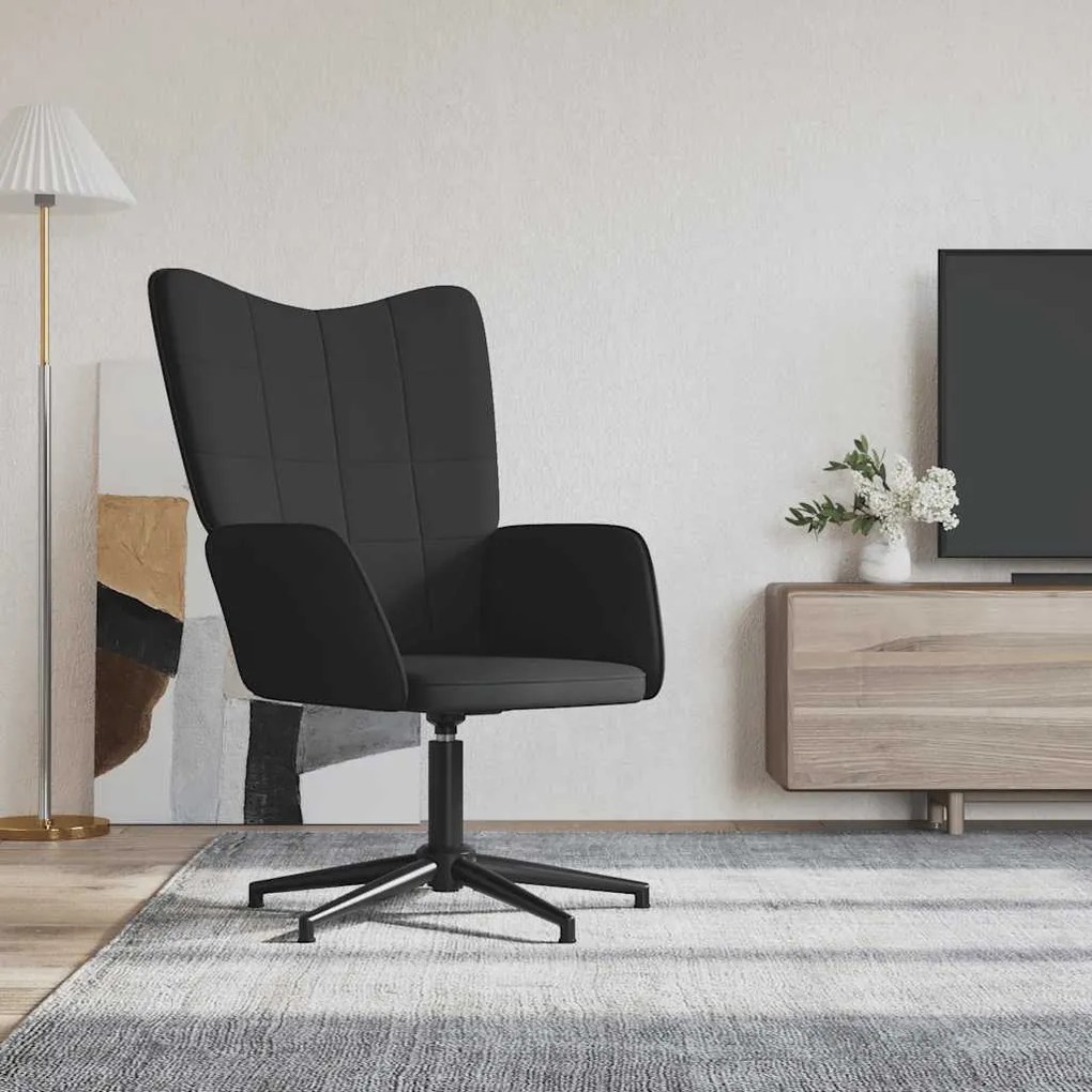 vidaXL Cadeira de descanso PVC e veludo preto
