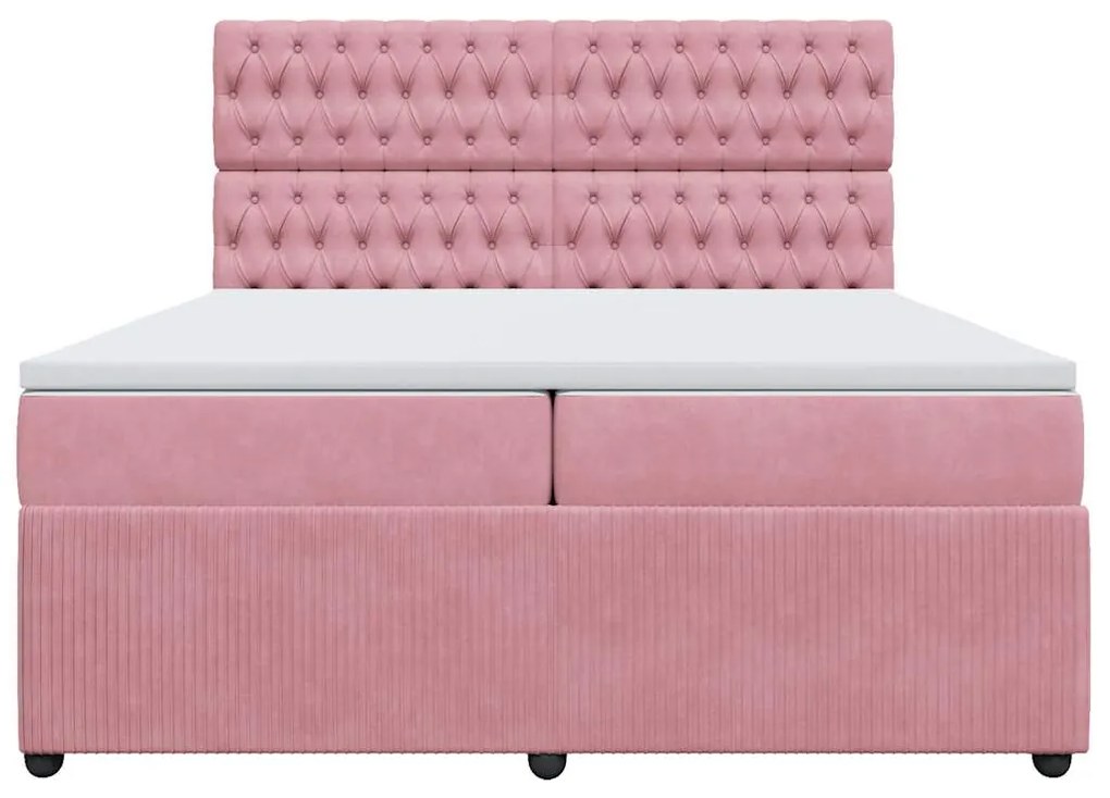 Cama com molas/colchão 200x200 cm veludo rosa