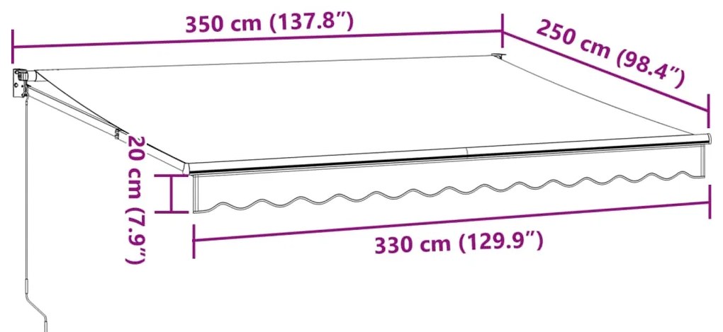 Toldo retrátil manual 350x250 cm castanho