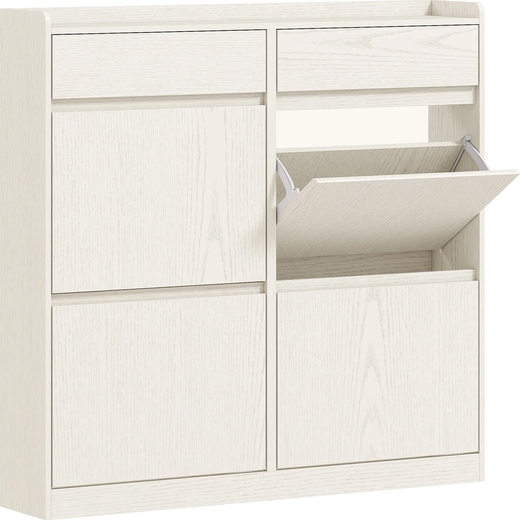 HOMCOM Sapateira Móvel Sapateira de Entrada Estreita com 4 Portas e 2 Gavetas para 8 Pares de Sapatos 98x19,2x95,3 cm Branco | Aosom Portugal