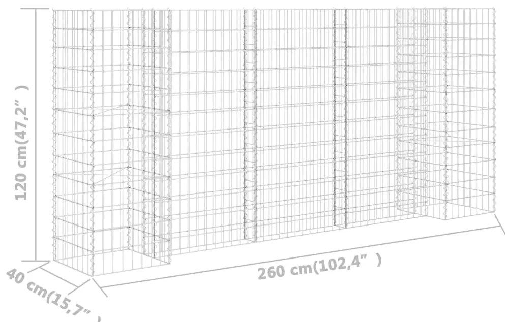 Gabião em forma de H fio de aço 260x40x120 cm